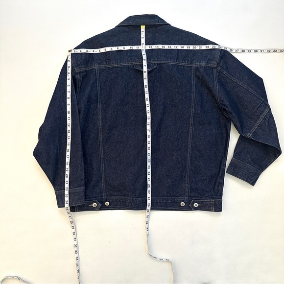 VTG 90s Y2K MENS ANCHOR BLUE DARK WASH OVERSIZED BOXY DENIM JACKET COAT SzL - Picture 10 of 10